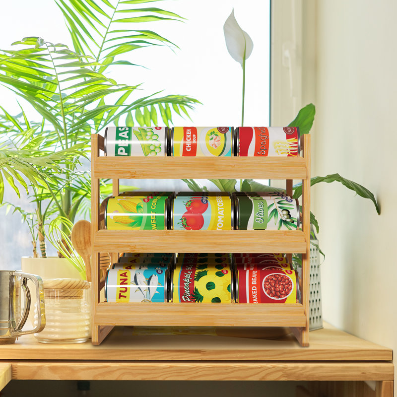 Latitude Run® Bamboo Can Rack Organizer, 3 Tier Stackable Can Storage